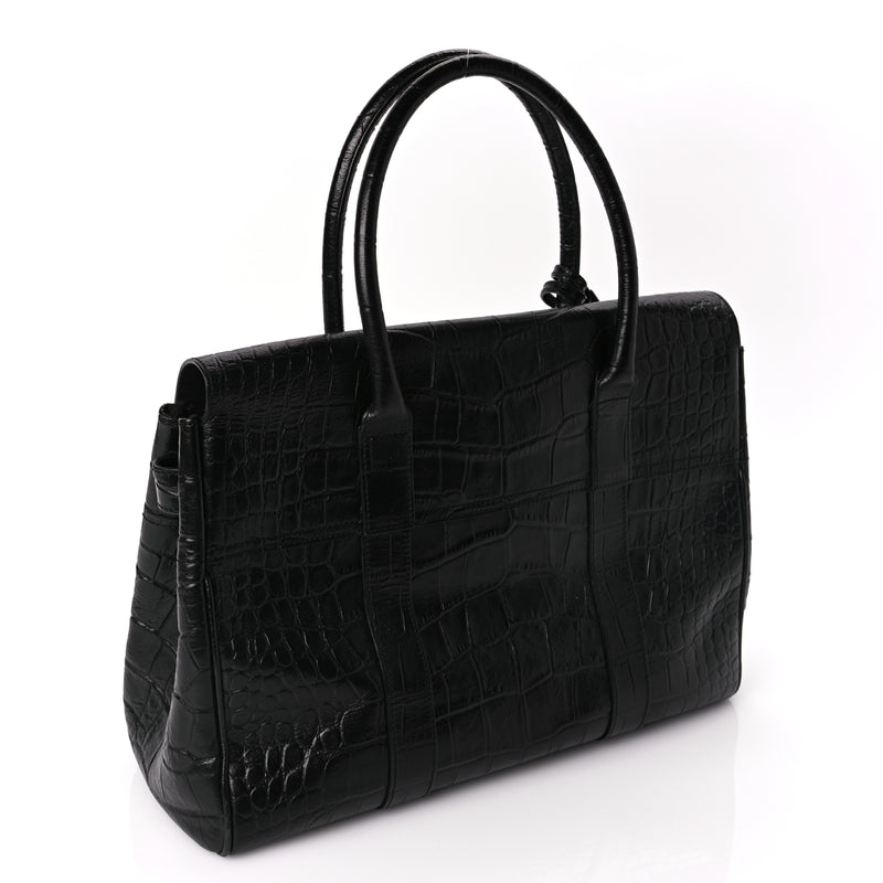  Mulberry Calfskin Crocodile Embossed Bayswater Black
