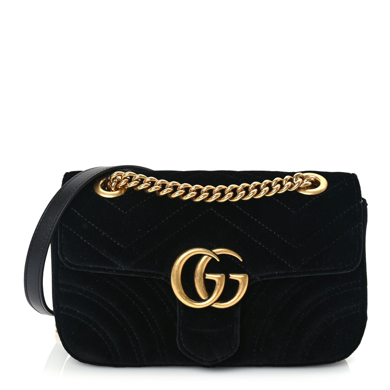  Gucci Velvet Matelasse Mini GG Marmont Shoulder Bag  Black