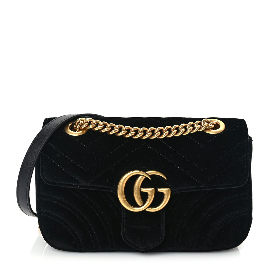 Gucci Velvet Matelasse Mini GG Marmont Shoulder Bag  Black Image 1