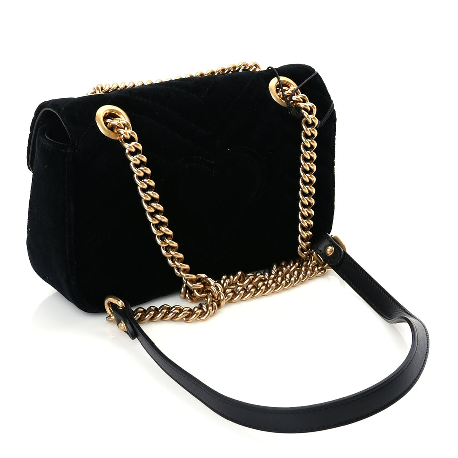 Gucci Velvet Matelasse Mini GG Marmont Shoulder Bag  Black Image 2