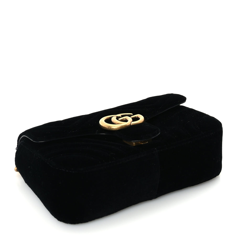 Gucci Velvet Matelasse Mini GG Marmont Shoulder Bag  Black Image 3