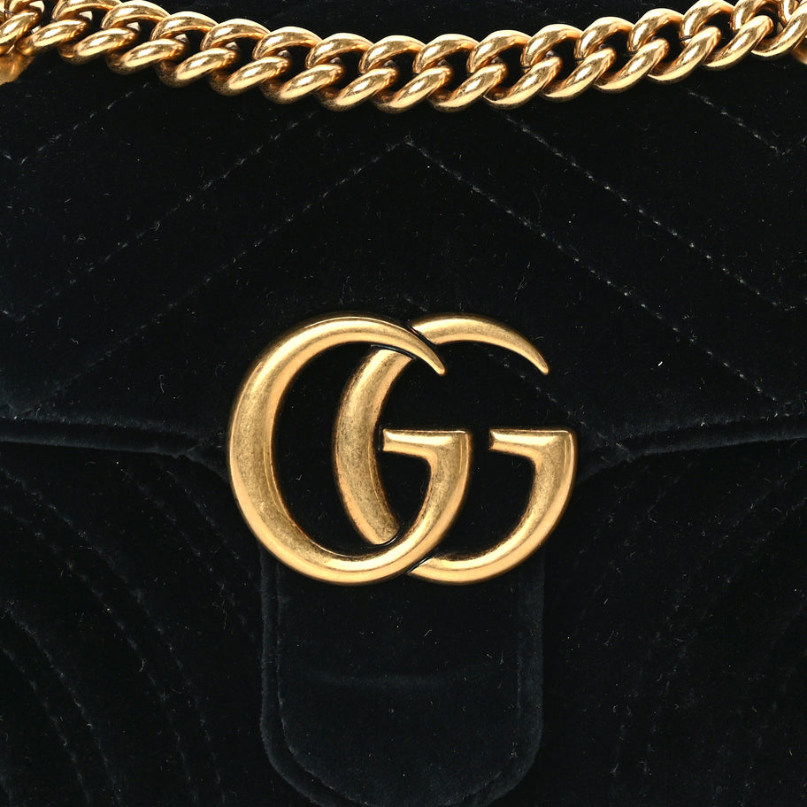 Gucci Velvet Matelasse Mini GG Marmont Shoulder Bag  Black Image 7