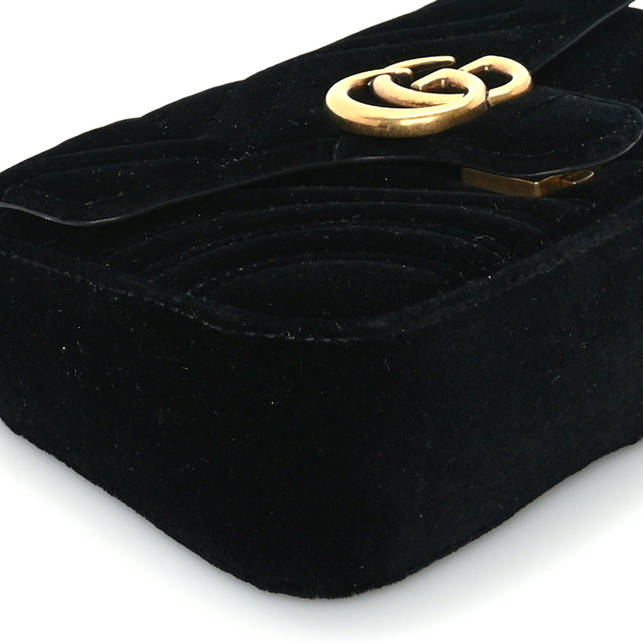 Gucci Velvet Matelasse Mini GG Marmont Shoulder Bag  Black Image 8