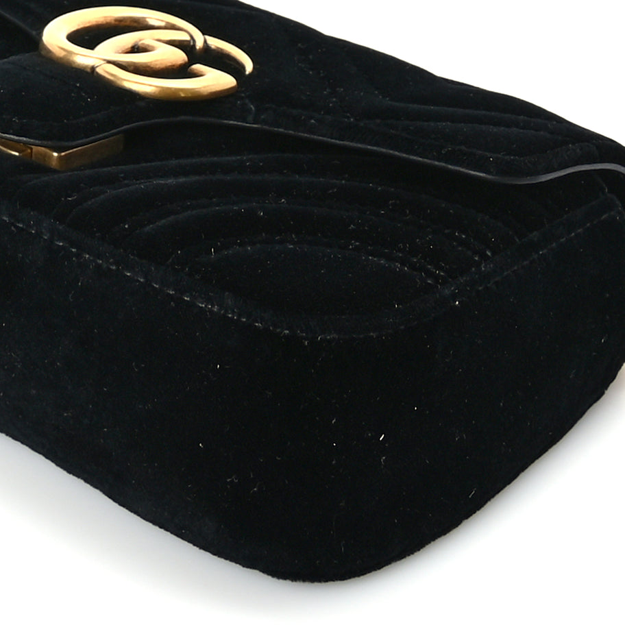 Gucci Velvet Matelasse Mini GG Marmont Shoulder Bag  Black Image 9