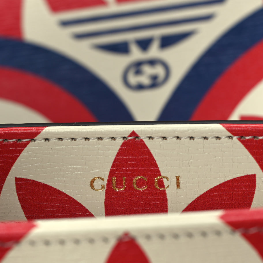 Gucci X ADIDAS Shangai Calfskin Web Trefoil Interlocking G Small Horsebit 1955 Shoulder Bag Red White Blue Image 5