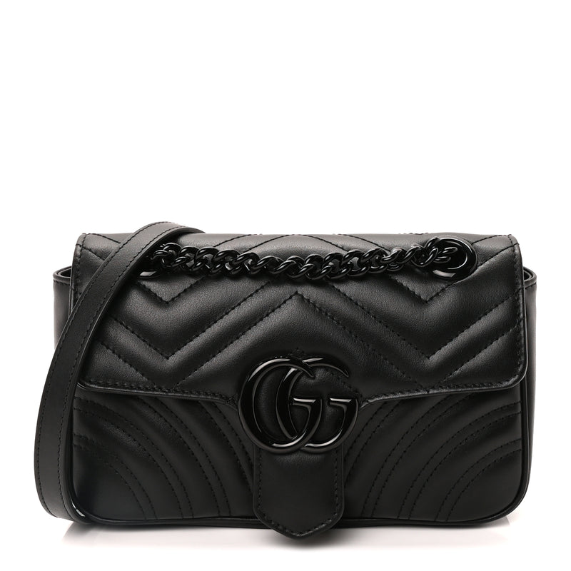  Gucci Calfskin Matelasse Monochrome Mini GG Marmont Shoulder Bag Black