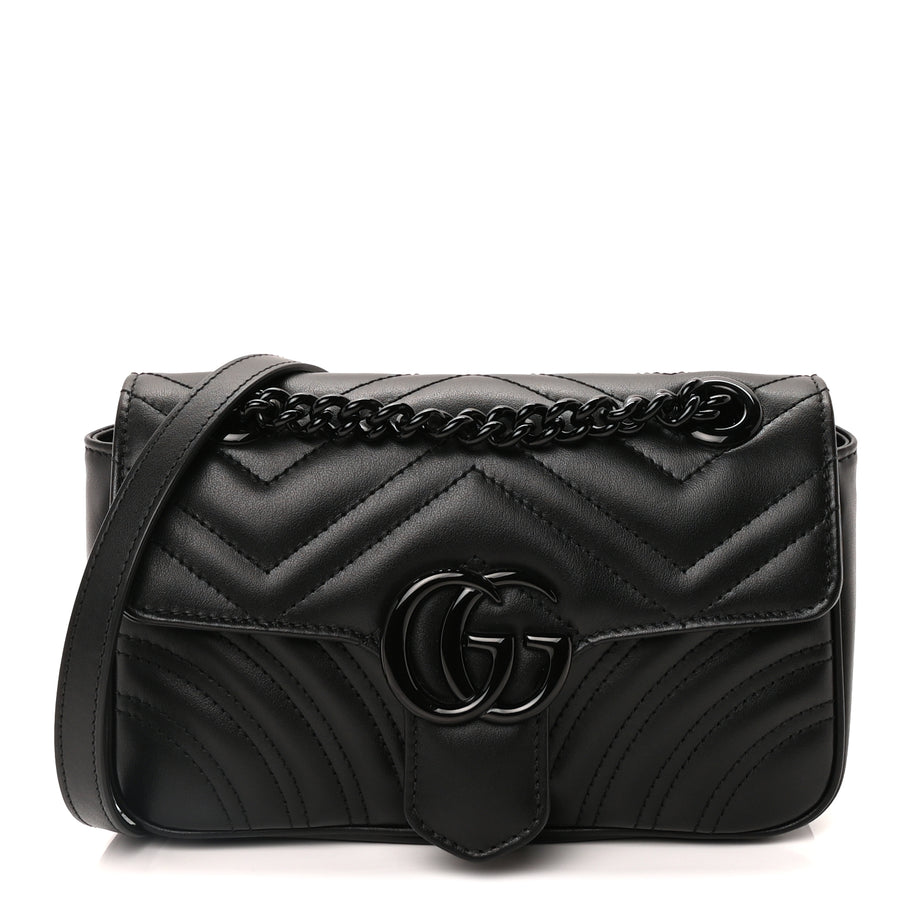 Gucci Calfskin Matelasse Monochrome Mini GG Marmont Shoulder Bag Black Image 1