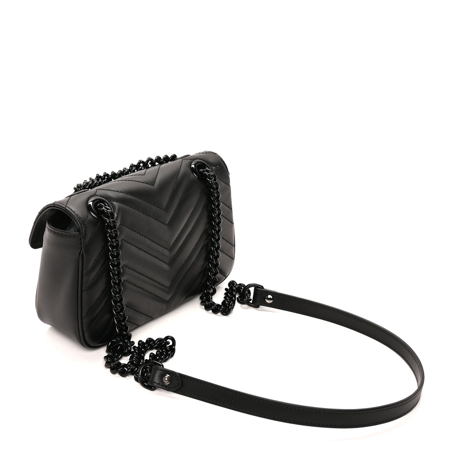 Gucci Calfskin Matelasse Monochrome Mini GG Marmont Shoulder Bag Black Image 2