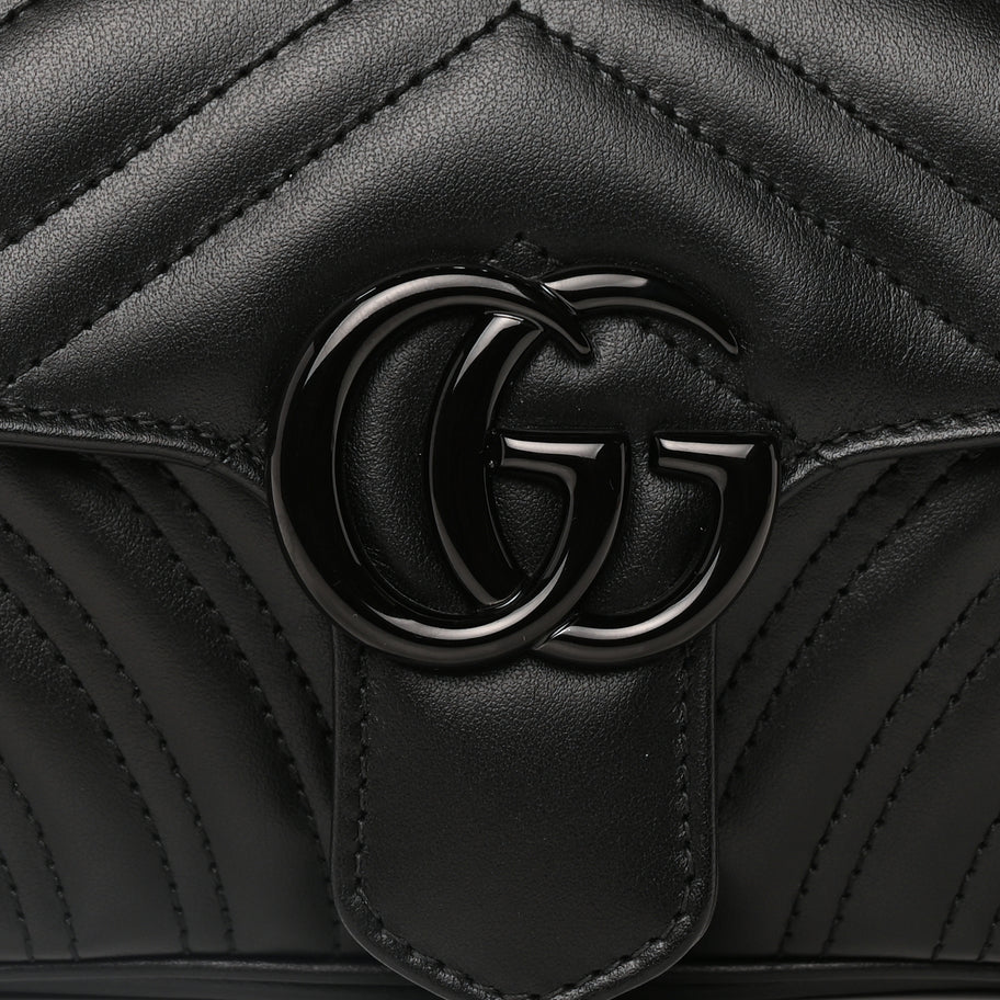 Gucci Calfskin Matelasse Monochrome Mini GG Marmont Shoulder Bag Black Image 6