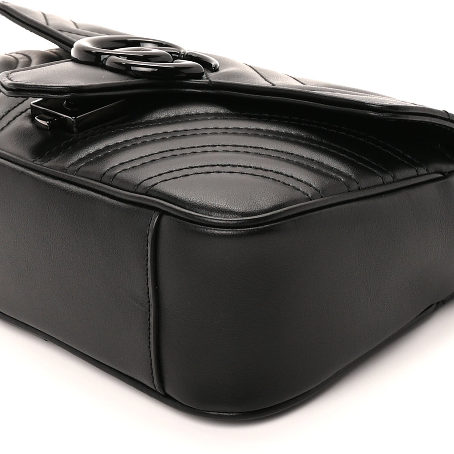 Gucci Calfskin Matelasse Monochrome Mini GG Marmont Shoulder Bag Black Image 8