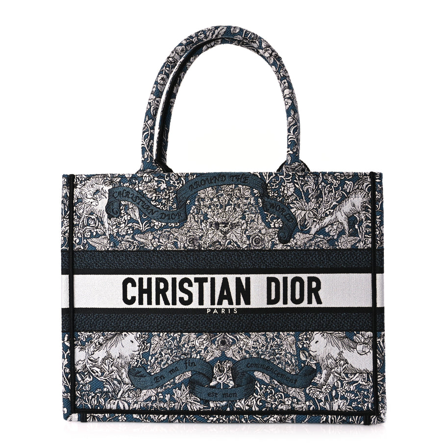 Christian Dior Canvas Embroidered Medium Around The World Book Tote Blue Image 1