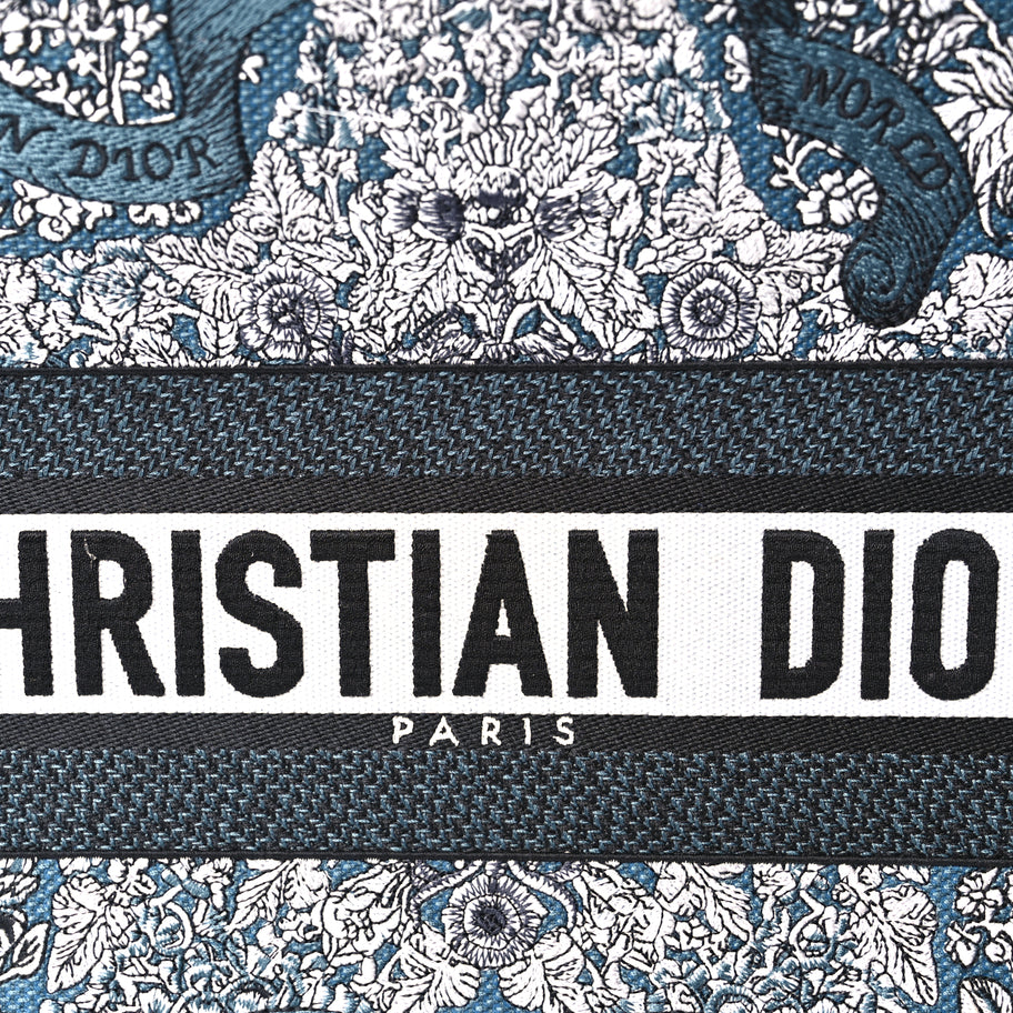 Christian Dior Canvas Embroidered Medium Around The World Book Tote Blue Image 6
