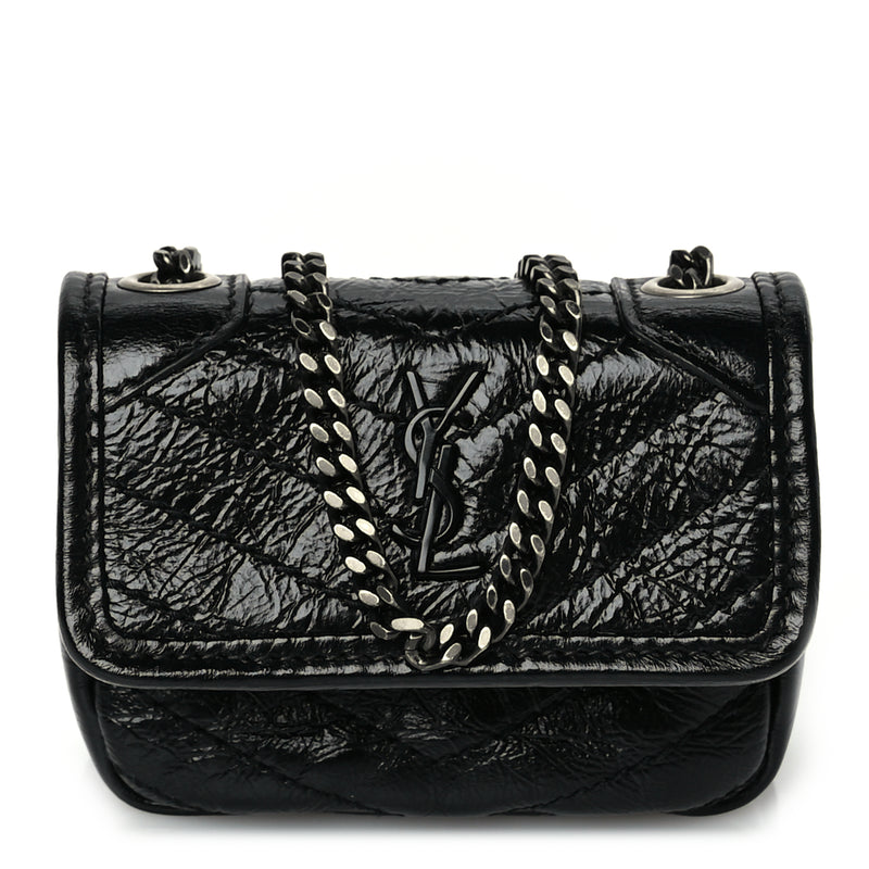  Saint Laurent Crinkled Calfskin Matelasse Monogram Niki Airpods Holder Micro Bag Black