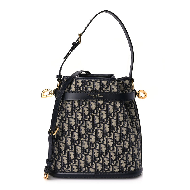  Christian Dior Oblique Calfskin Medium C'est Dior Bucket Bag Blue