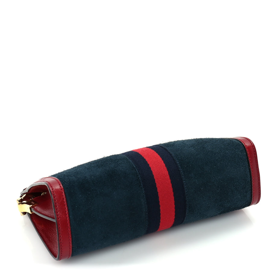 Gucci Suede Calfskin Web Small Ophidia Chain Shoulder Bag New Blue Romantic Cherry Image 3