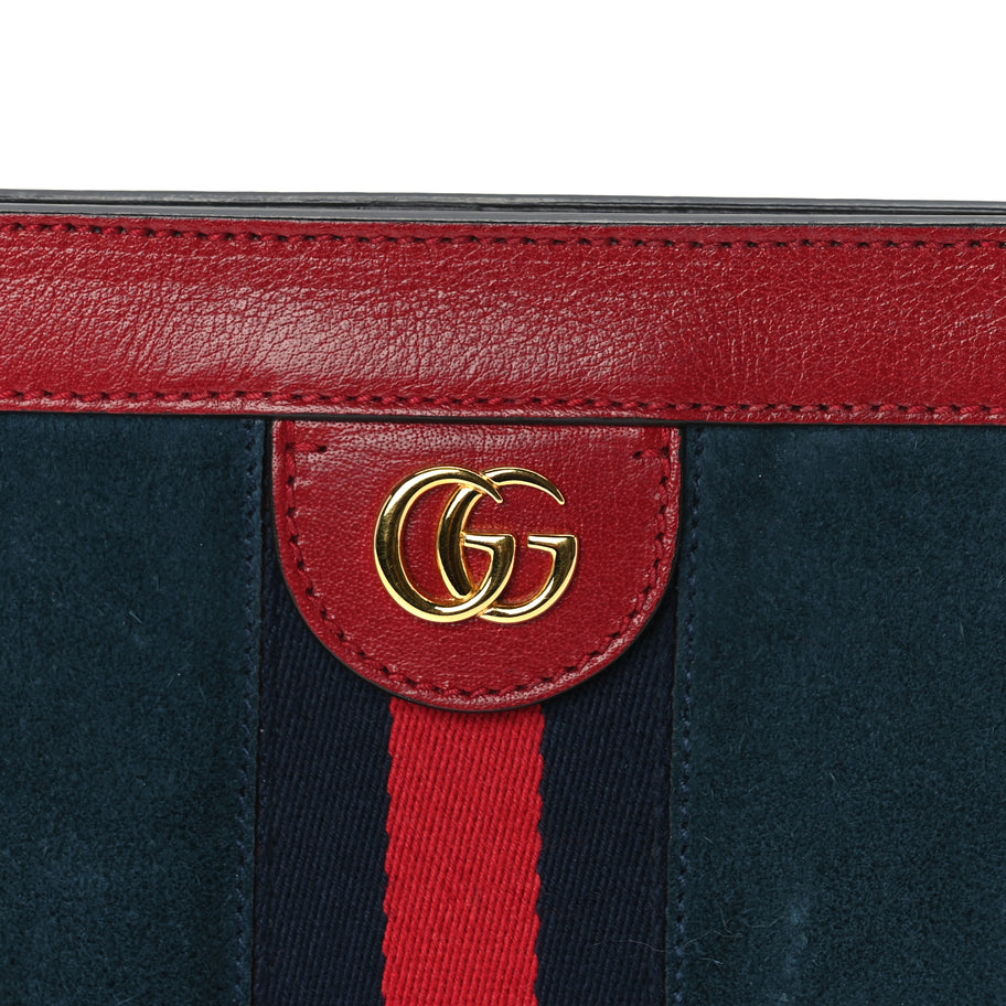 Gucci Suede Calfskin Web Small Ophidia Chain Shoulder Bag New Blue Romantic Cherry Image 6