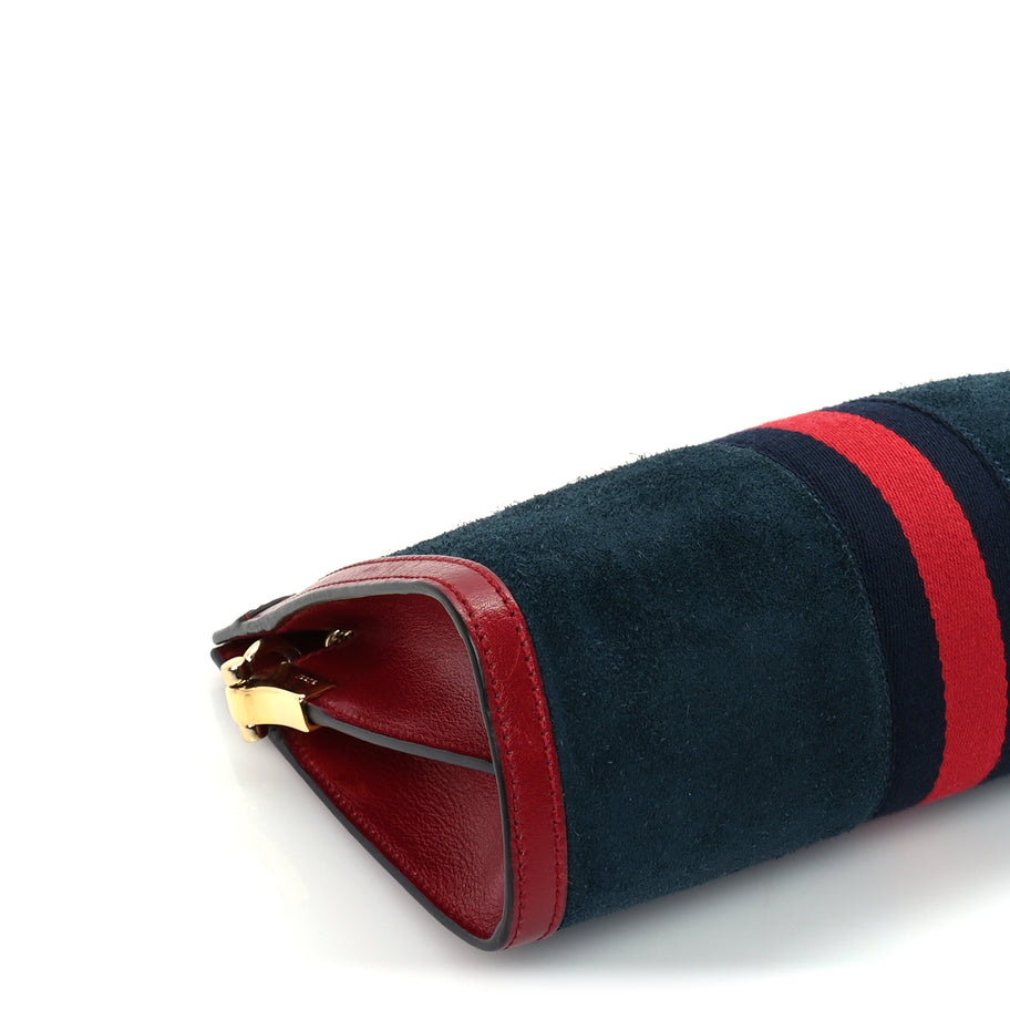 Gucci Suede Calfskin Web Small Ophidia Chain Shoulder Bag New Blue Romantic Cherry Image 7