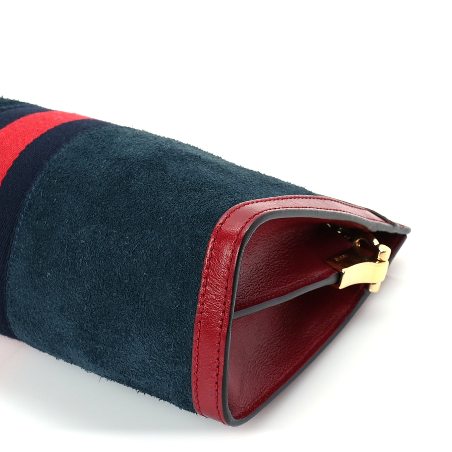 Gucci Suede Calfskin Web Small Ophidia Chain Shoulder Bag New Blue Romantic Cherry Image 8