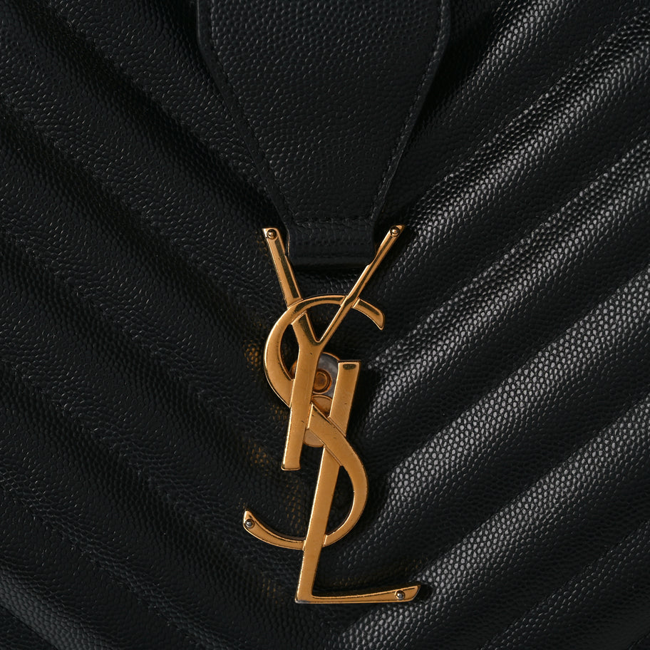 Saint Laurent Grain De Poudre Matelasse Chevron Monogram Shopping Bag Black Image 6