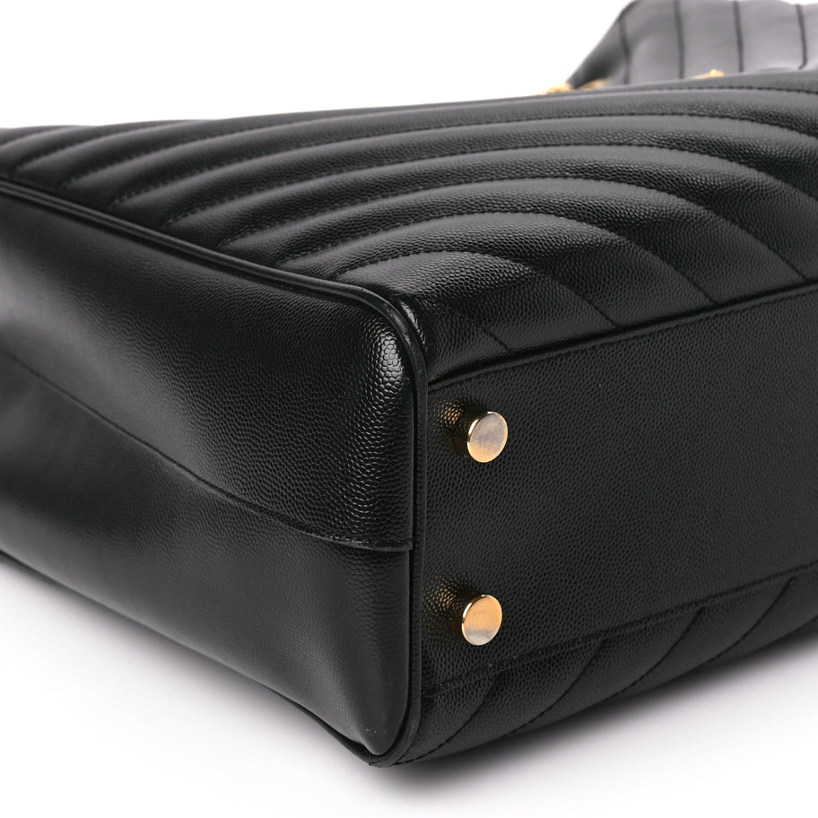 Saint Laurent Grain De Poudre Matelasse Chevron Monogram Shopping Bag Black Image 7