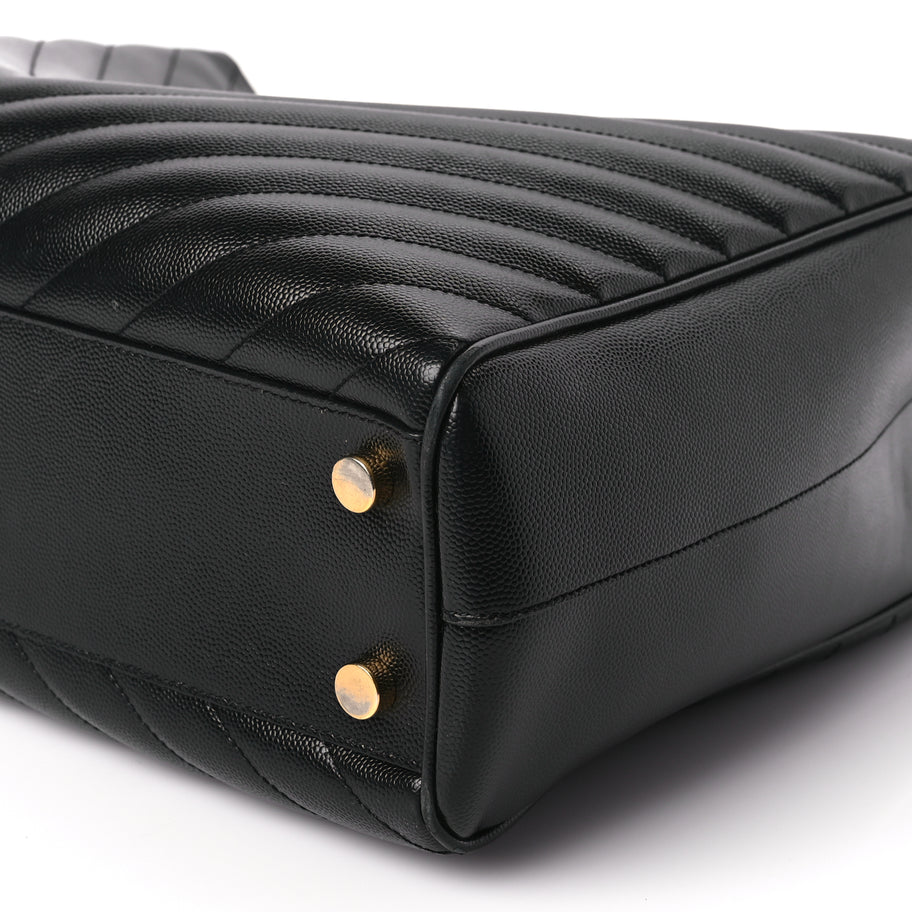 Saint Laurent Grain De Poudre Matelasse Chevron Monogram Shopping Bag Black Image 8