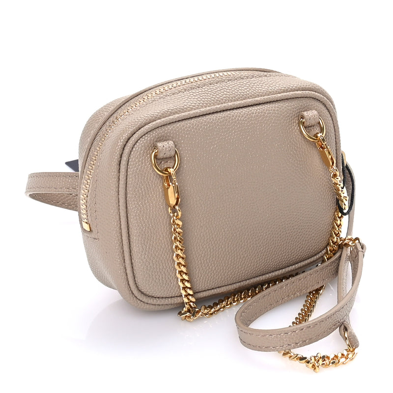  Saint Laurent Grain De Poudre Matelasse Monogram Baby Lou Camera Bag  Dark Beige