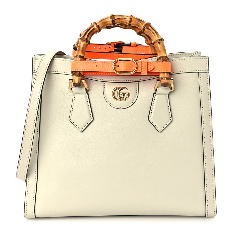 Gucci Wonka Grain Calfskin Medium Diana Tote Bag Mystic White Orange Fluo Image 1