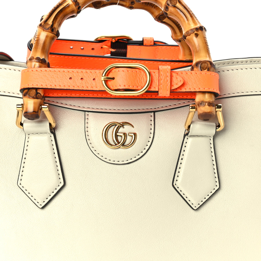 Gucci Wonka Grain Calfskin Medium Diana Tote Bag Mystic White Orange Fluo Image 7