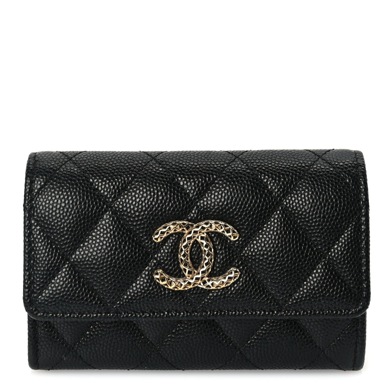  Chanel CHANEL Caviar Metal Perforated Quilted CC Flap Card Holder Black
