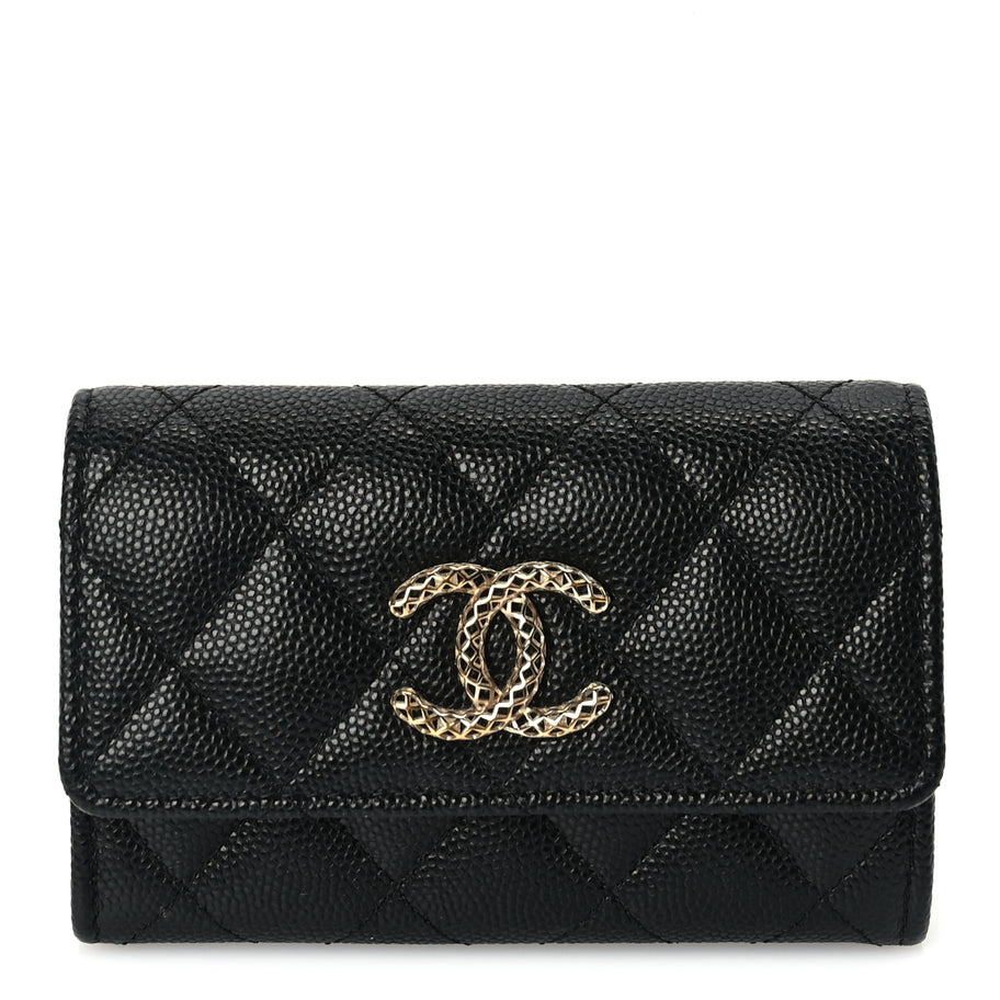 Chanel CHANEL Caviar Metal Perforated Quilted CC Flap Card Holder Black Image 1