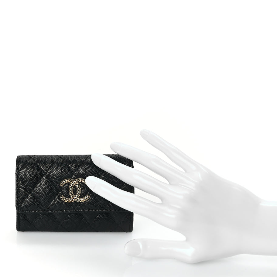 Chanel CHANEL Caviar Metal Perforated Quilted CC Flap Card Holder Black Image 2
