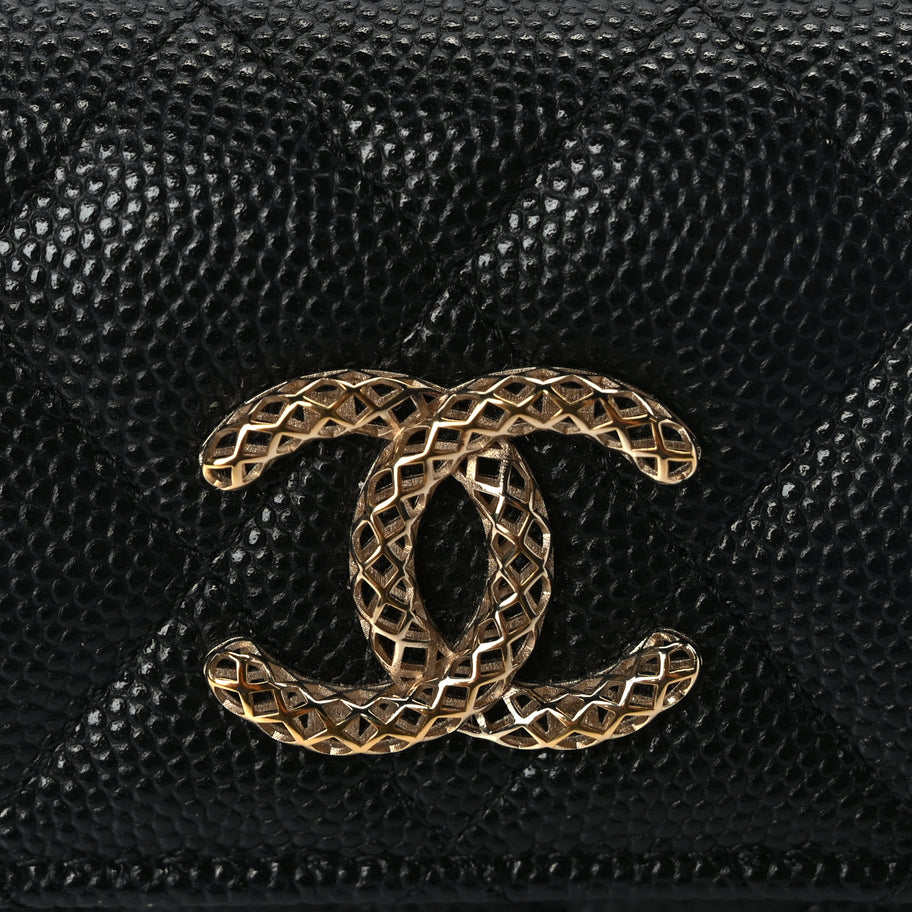 Chanel CHANEL Caviar Metal Perforated Quilted CC Flap Card Holder Black Image 5