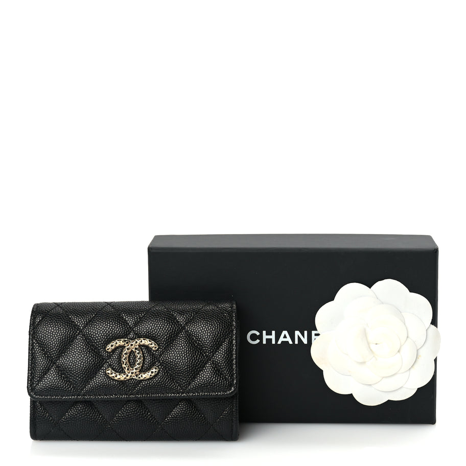 Chanel CHANEL Caviar Metal Perforated Quilted CC Flap Card Holder Black Image 9