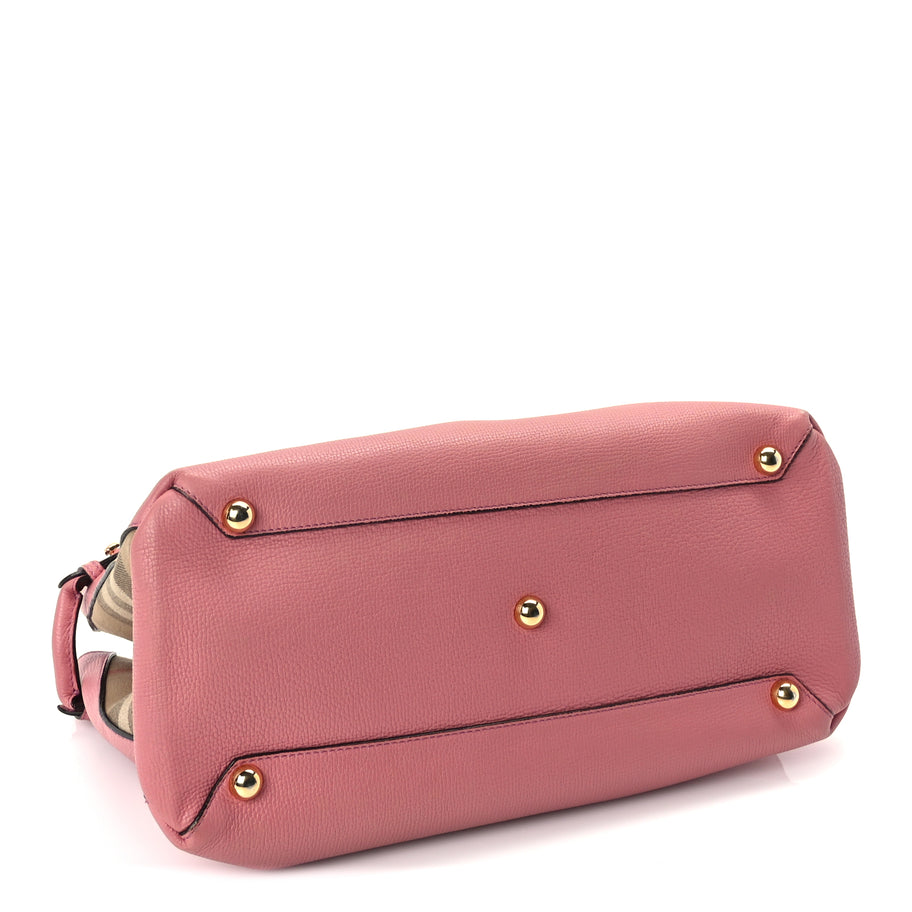 Burberry Grainy Calfskin House Check Medium Banner Tote  Mauve Pink Image 3