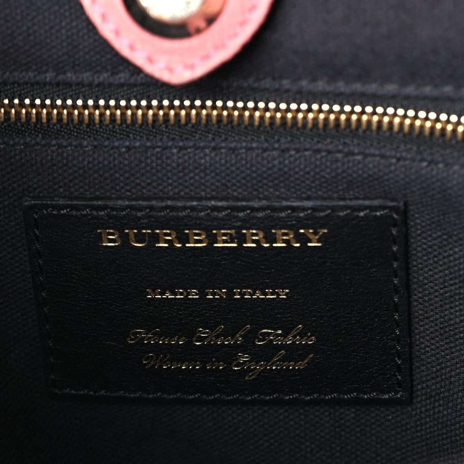 Burberry Grainy Calfskin House Check Medium Banner Tote  Mauve Pink Image 5
