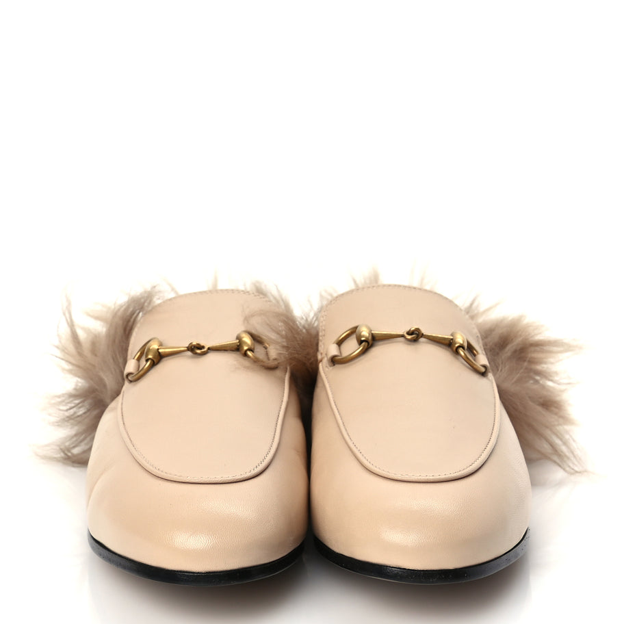 Gucci Calfskin Fur Womens Princetown Slippers 38 Beige Image 3