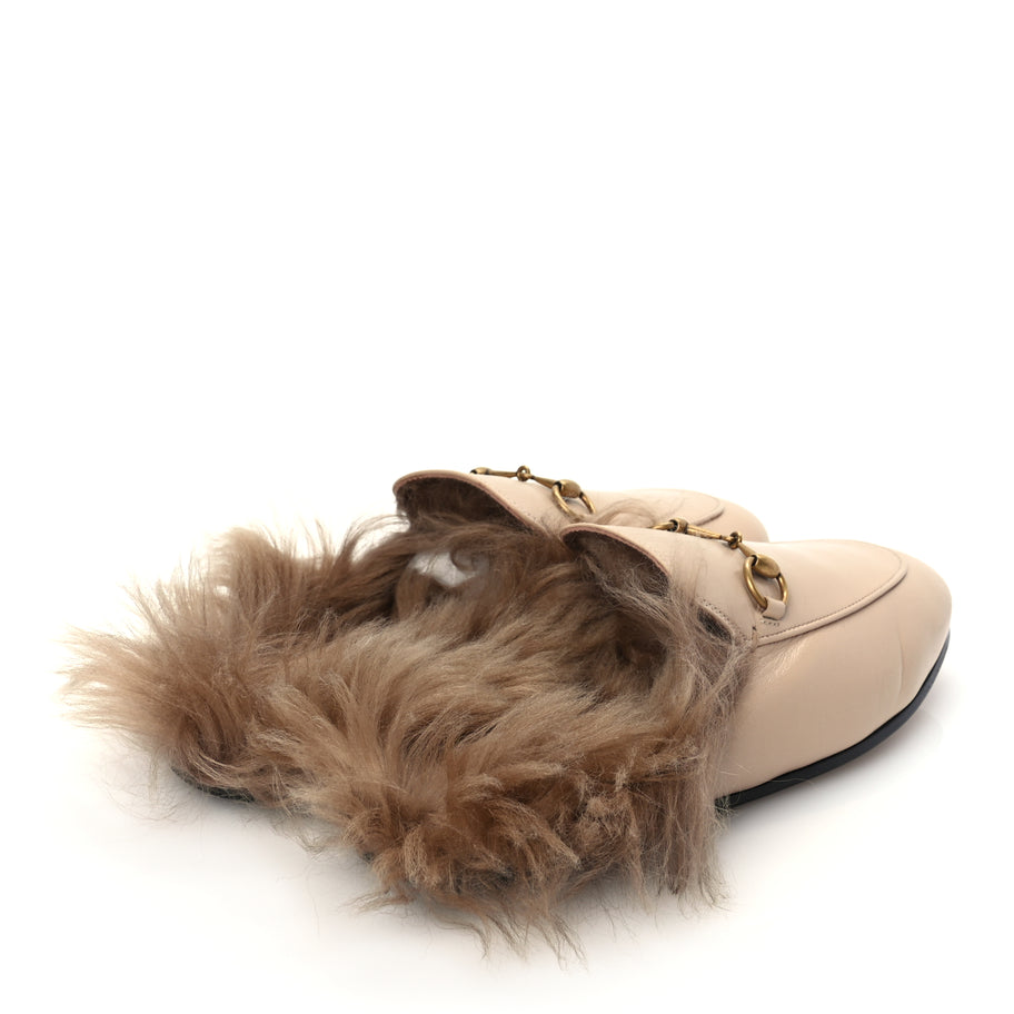 Gucci Calfskin Fur Womens Princetown Slippers 38 Beige Image 5