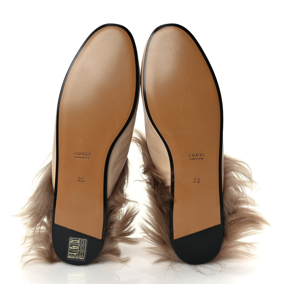 Gucci Calfskin Fur Womens Princetown Slippers 38 Beige Image 6