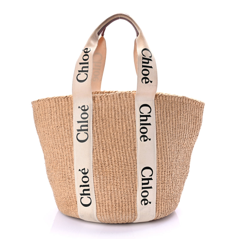  Chloe Raffia Large Woody Tote White