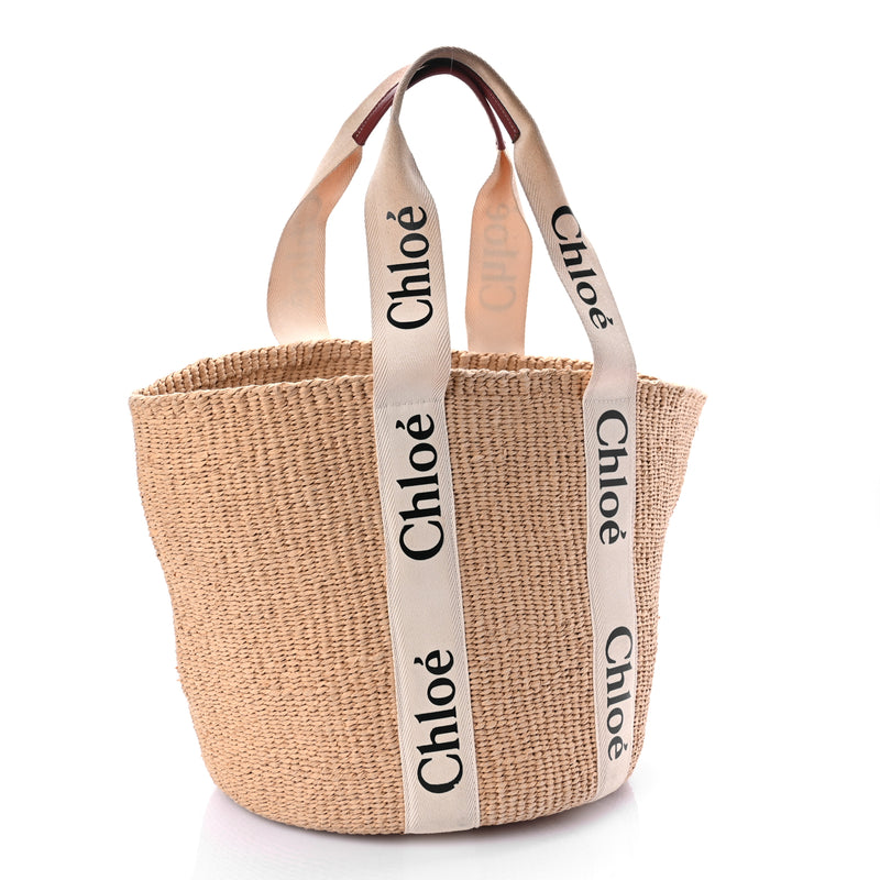  Chloe Raffia Large Woody Tote White