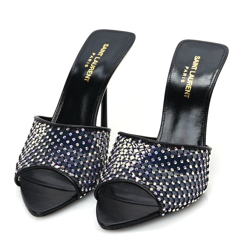  Saint Laurent Mesh Strass Giqua 95 Mule Sandals 38.5 Black