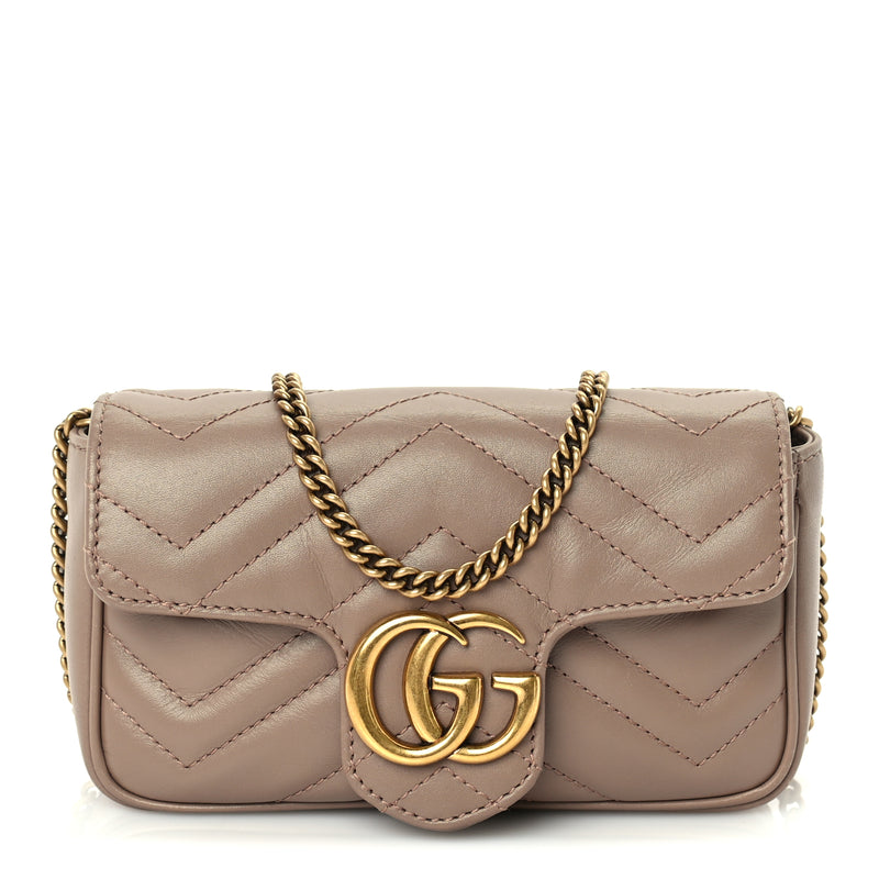  Gucci Calfskin Matelasse Super Mini GG Marmont Shoulder Bag  Porcelain Rose