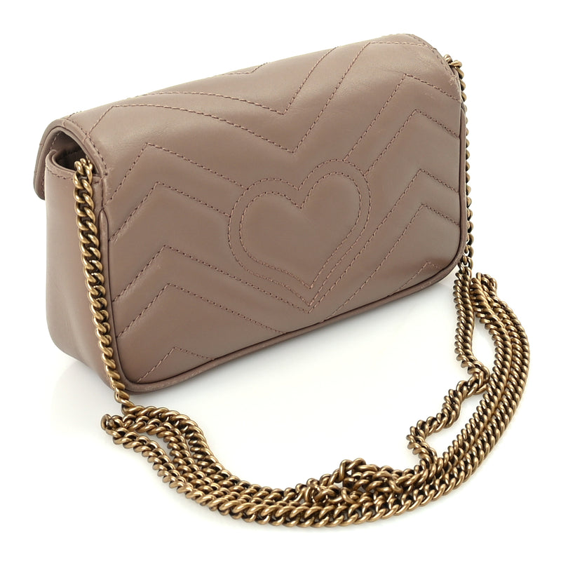  Gucci Calfskin Matelasse Super Mini GG Marmont Shoulder Bag  Porcelain Rose