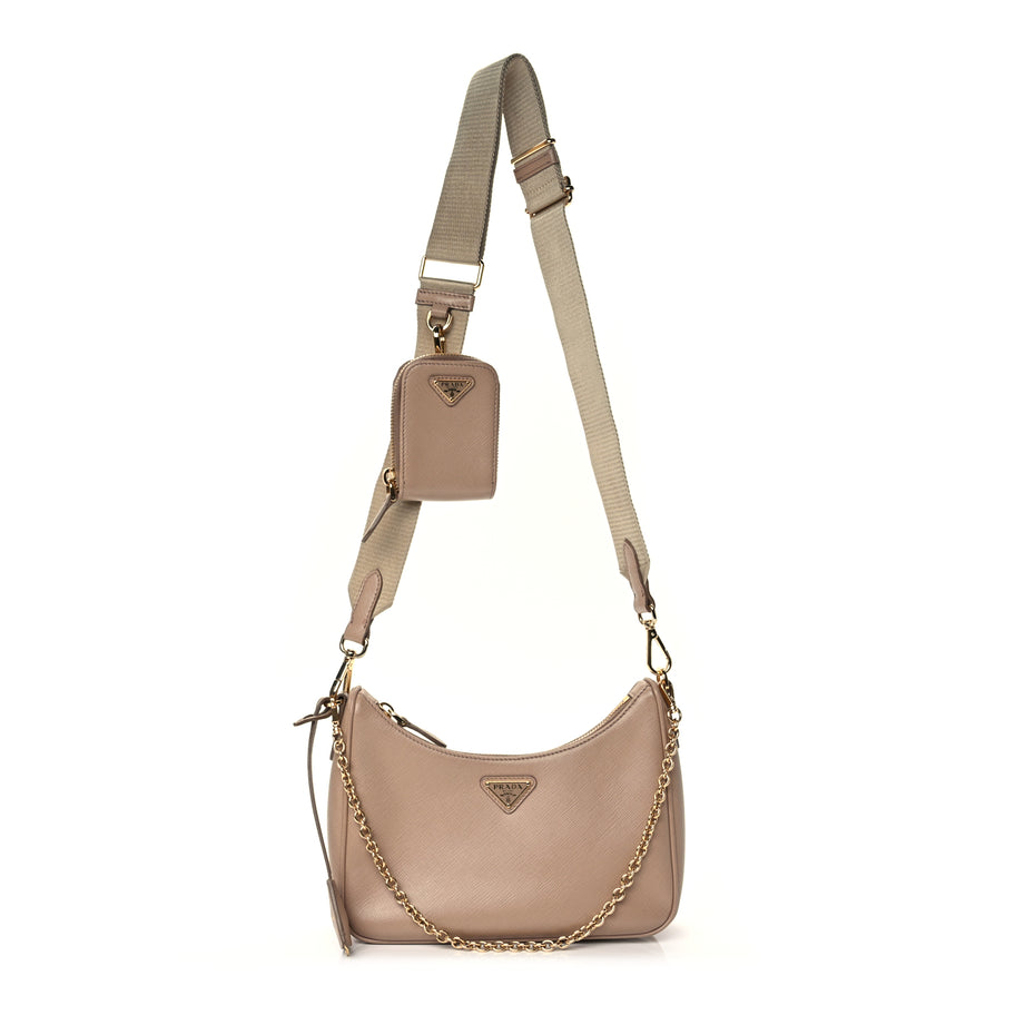 Prada Saffiano Re-Edition 2005 Shoulder Bag Cammeo Beige Image 1