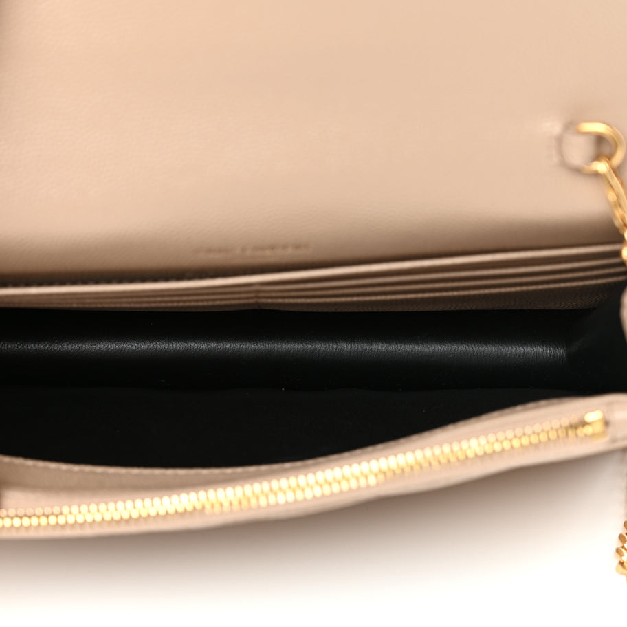 Saint Laurent Grain De Poudre Matelasse Chevron Monogram Envelope Chain Wallet Dark Beige Image 4