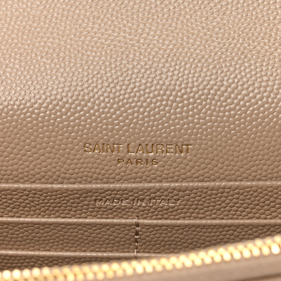 Saint Laurent Grain De Poudre Matelasse Chevron Monogram Envelope Chain Wallet Dark Beige Image 5