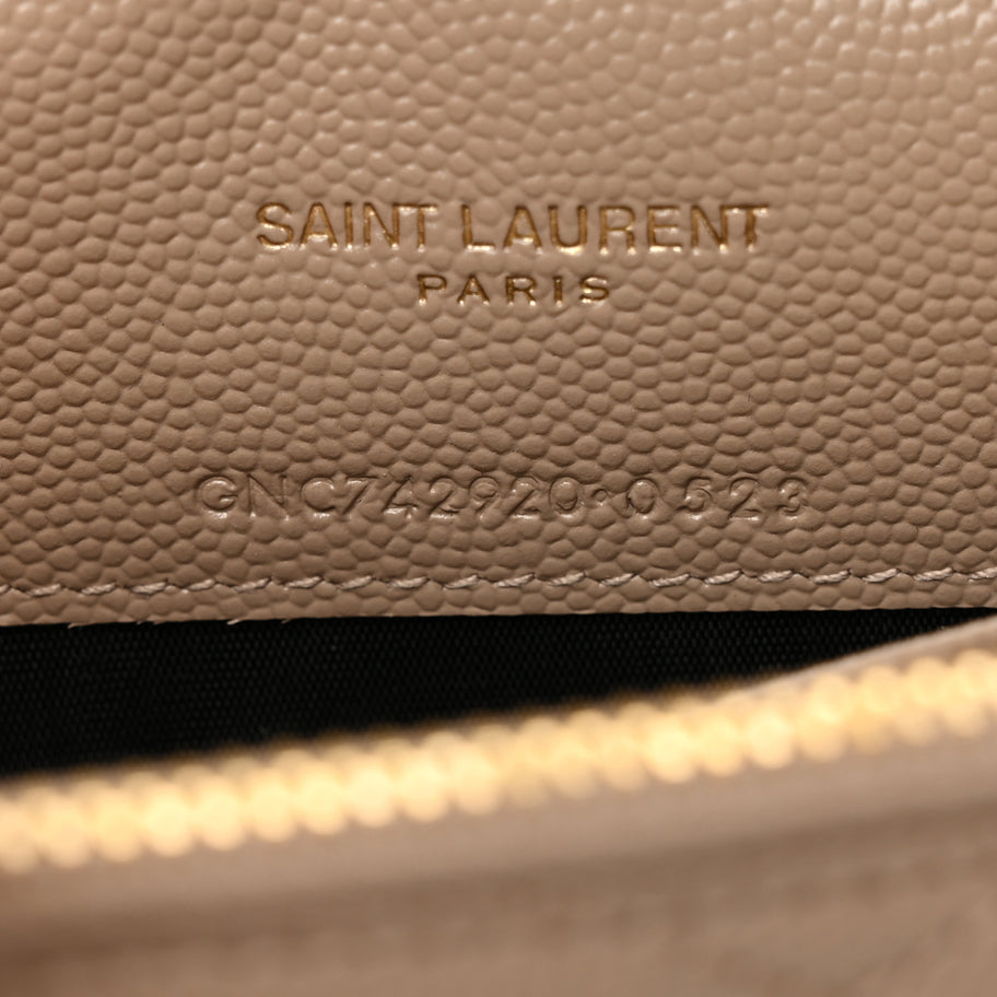 Saint Laurent Grain De Poudre Matelasse Chevron Monogram Envelope Chain Wallet Dark Beige Image 6