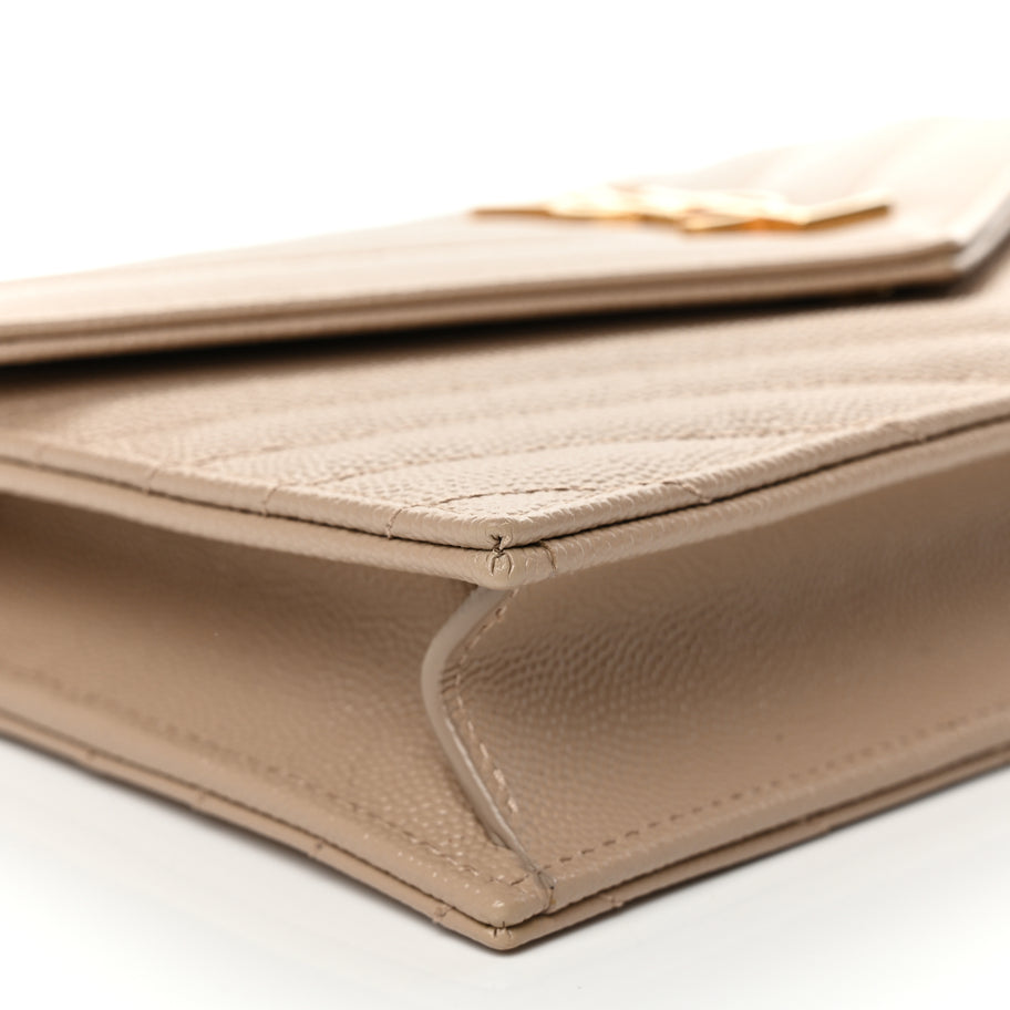 Saint Laurent Grain De Poudre Matelasse Chevron Monogram Envelope Chain Wallet Dark Beige Image 8
