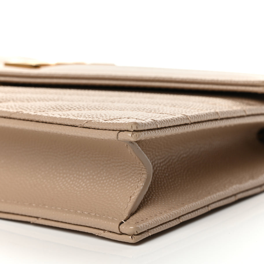 Saint Laurent Grain De Poudre Matelasse Chevron Monogram Envelope Chain Wallet Dark Beige Image 9