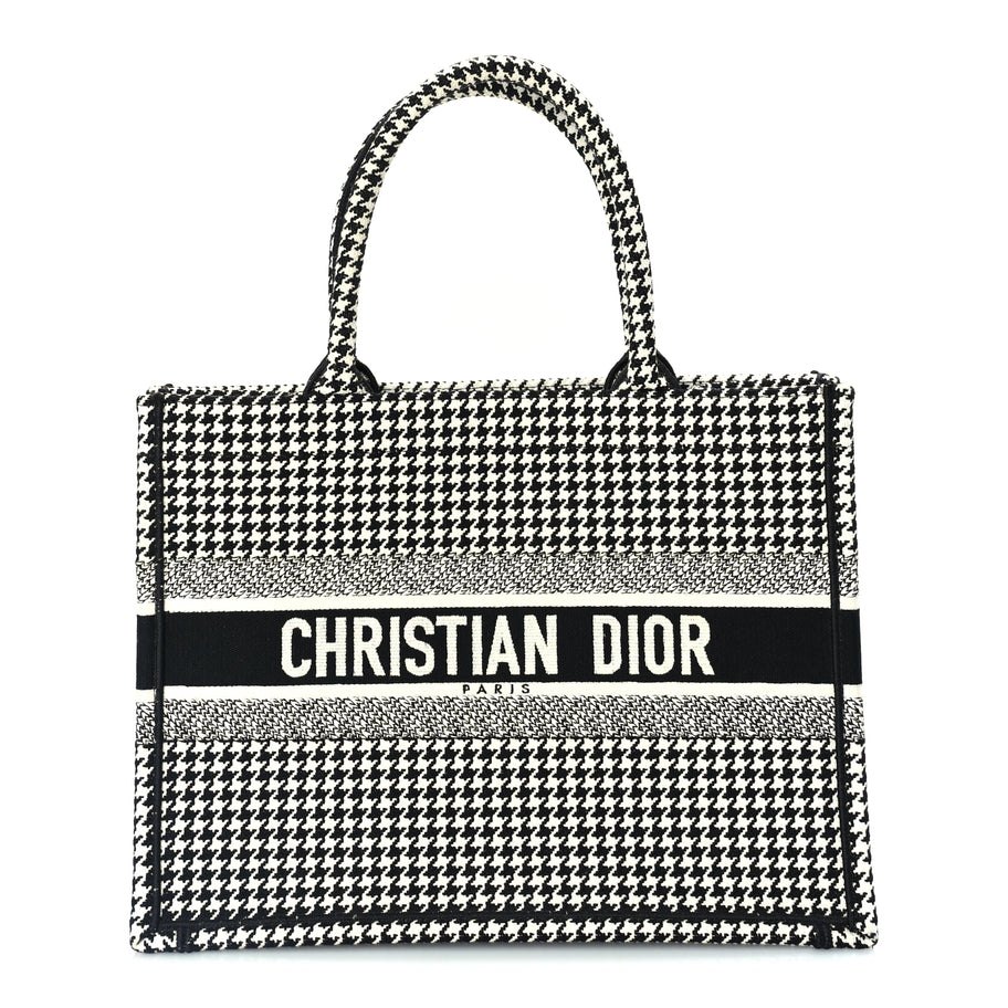 Christian Dior Canvas Houndstooth Embroidered Medium Book Tote  Black White Image 1